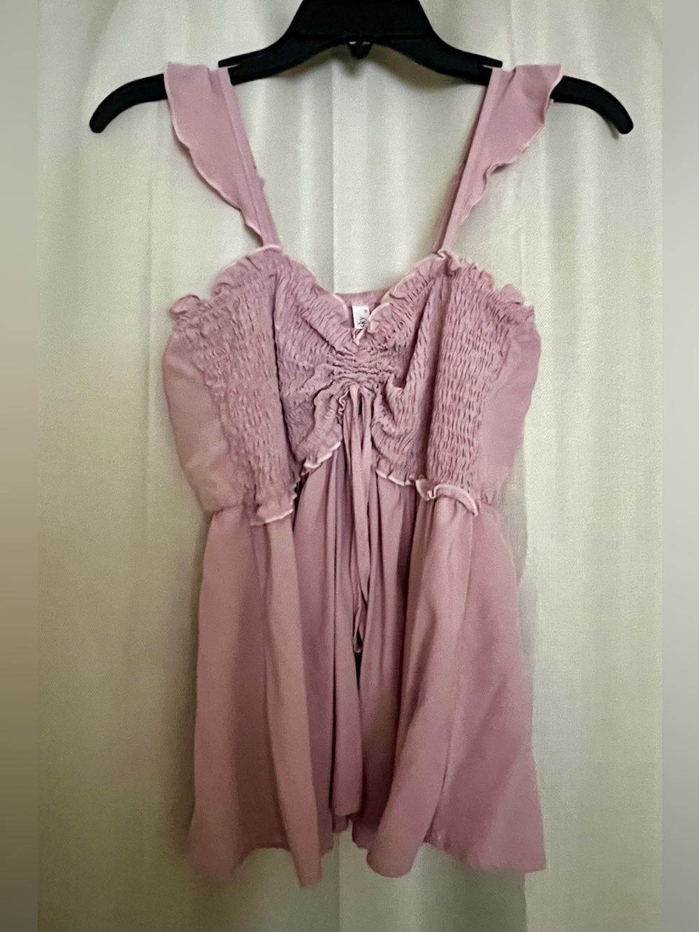 Poetsky Dusty Pink Smocked Ruffle Babydoll Tank Top Size M